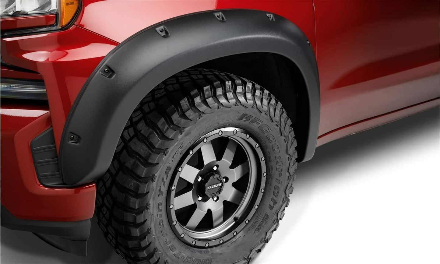 Bushwacker Forge Pocket/Rivet Style Front & Rear Fender Flares | 4-Piece Set, Black, Textured Finish | 48140-08 | Fits 2019-2021 Chevrolet Silverado 1500; 2022 Silverado 1500 Limited