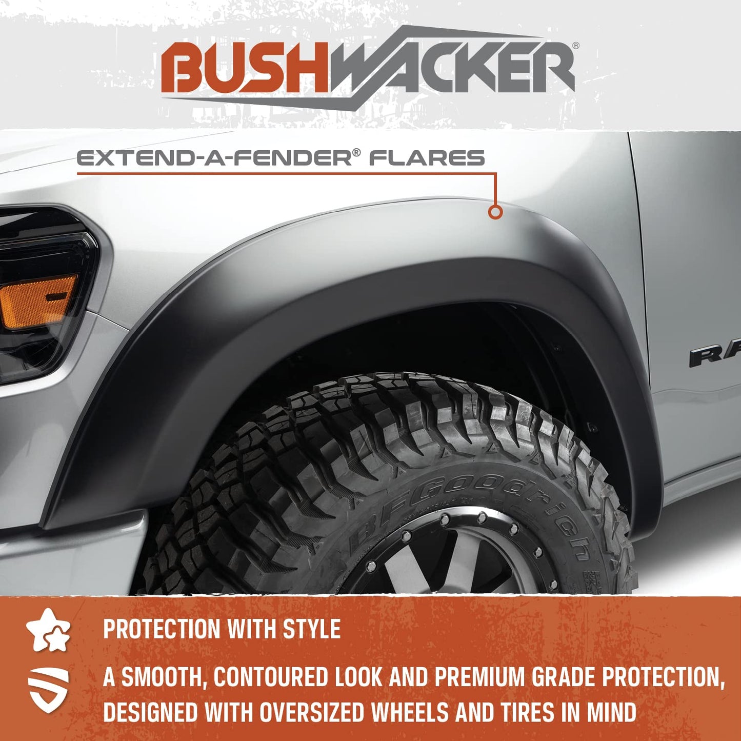 Bushwacker Extend-A-Fender Extended Front & Rear Fender Flares | 4-Piece Set, Black, Smooth Finish | 20943-02 | Fits 2017-2022 Ford F-250 w/ 6.8' or 8.2' Bed, F-350 Super Duty w/ 8.2' Bed
