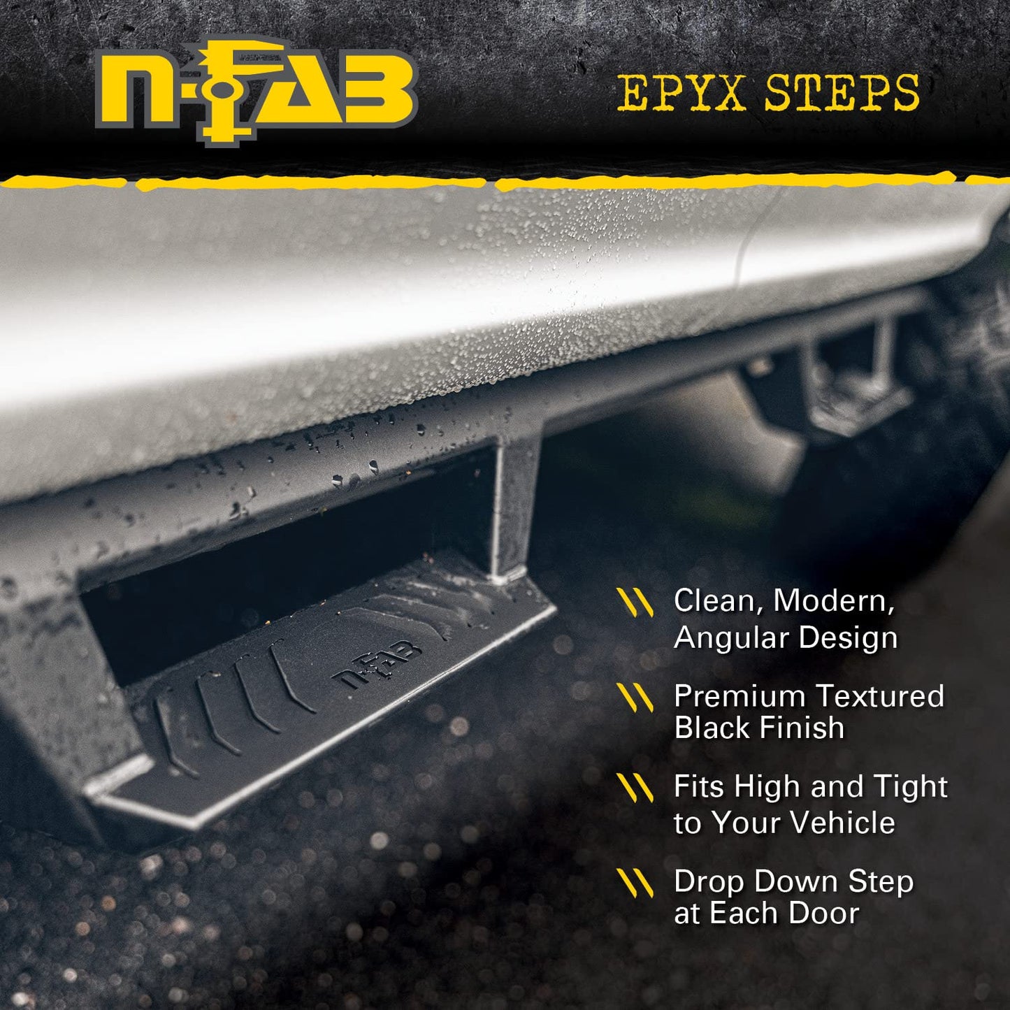 N-Fab EpYx Steps for Ford F-150/F-250/F-350 | Cab Length, Steel, Textured Black | EXF15CC-TX | Fits 2015-2024 Ford F-150, 2022-2023 Lightning, 2018-2023 Raptor, 2017-2023 F250/F350/F450 SuperCrew