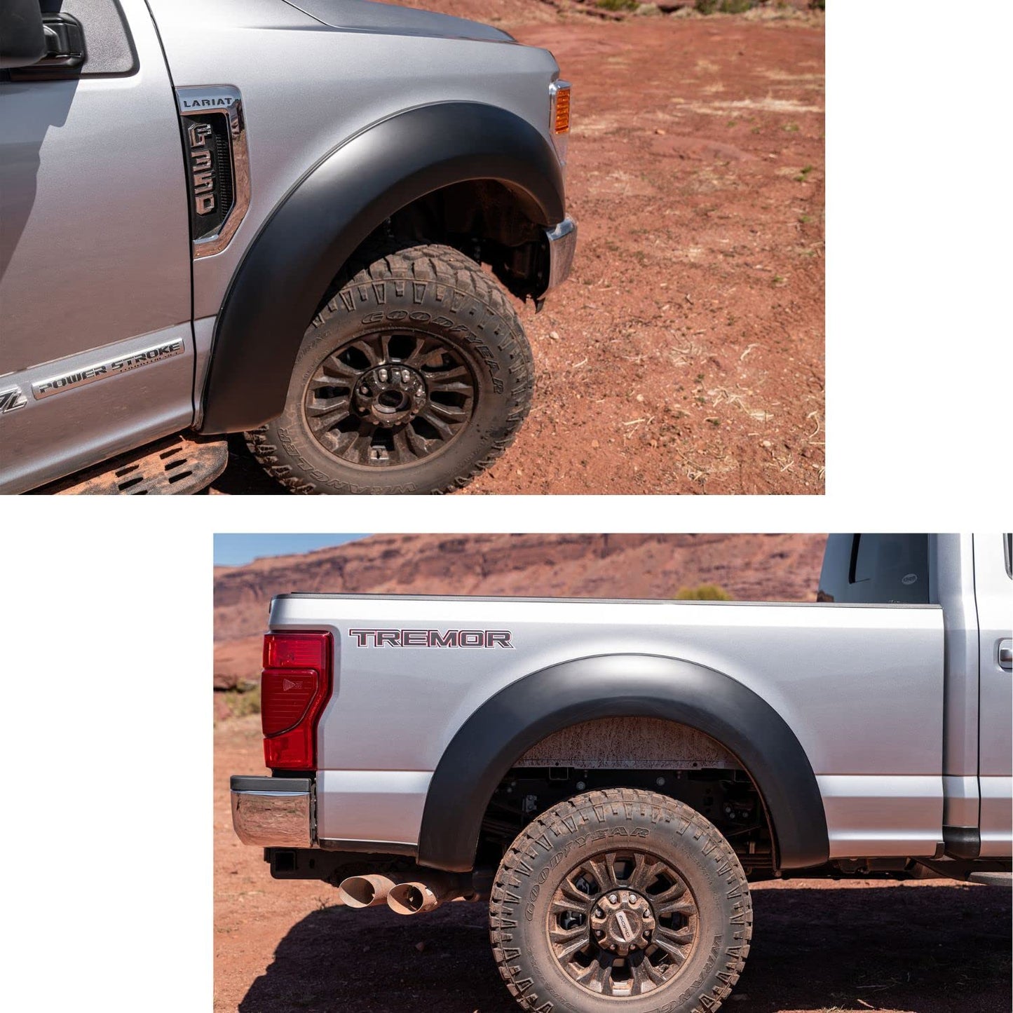 Bushwacker Extend-A-Fender Extended Front & Rear Fender Flares | 4-Piece Set, Black, Smooth Finish | 20943-02 | Fits 2017-2022 Ford F-250 w/ 6.8' or 8.2' Bed, F-350 Super Duty w/ 8.2' Bed