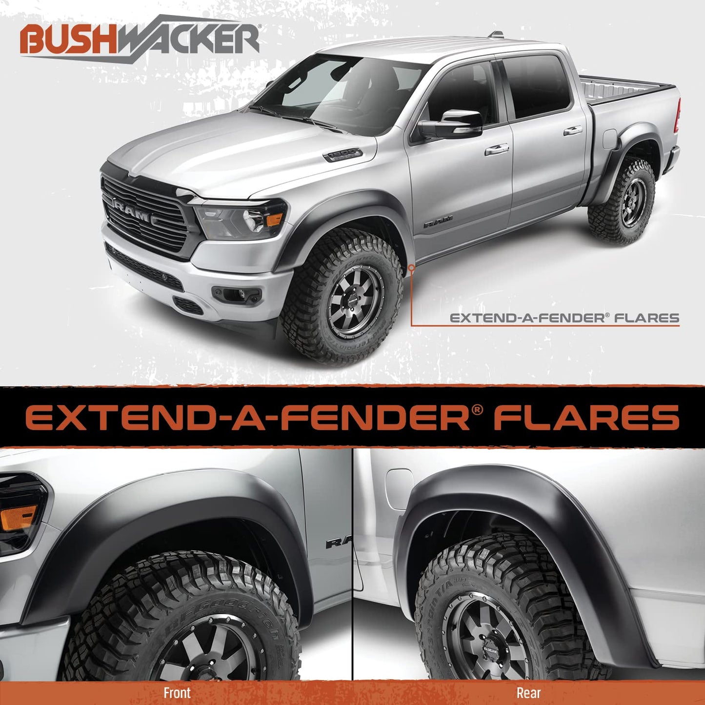 Bushwacker Extend-A-Fender Extended Front & Rear Fender Flares | 4-Piece Set, Black, Smooth Finish | 20943-02 | Fits 2017-2022 Ford F-250 w/ 6.8' or 8.2' Bed, F-350 Super Duty w/ 8.2' Bed