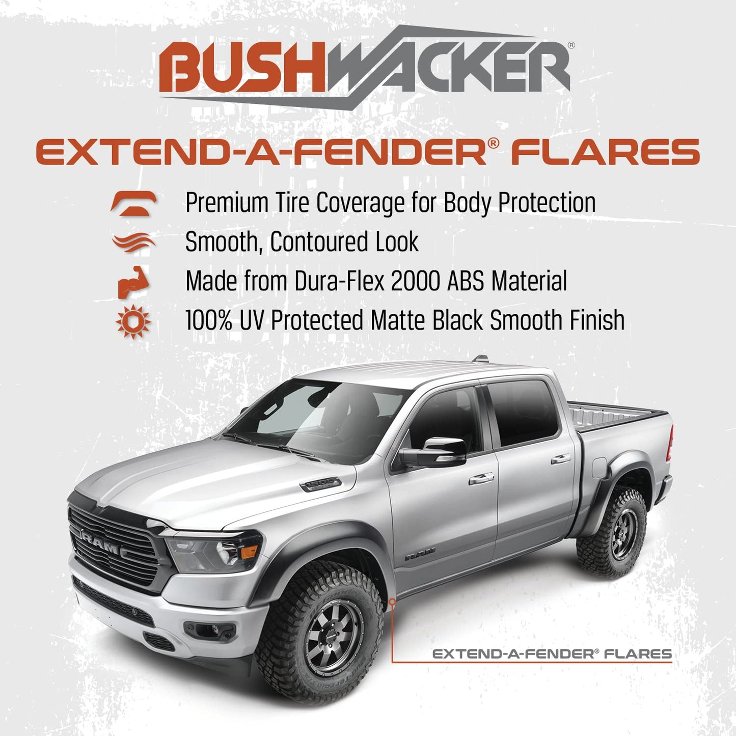 Bushwacker Extend-A-Fender Extended Front & Rear Fender Flares | 4-Piece Set, Black, Smooth Finish | 20943-02 | Fits 2017-2022 Ford F-250 w/ 6.8' or 8.2' Bed, F-350 Super Duty w/ 8.2' Bed