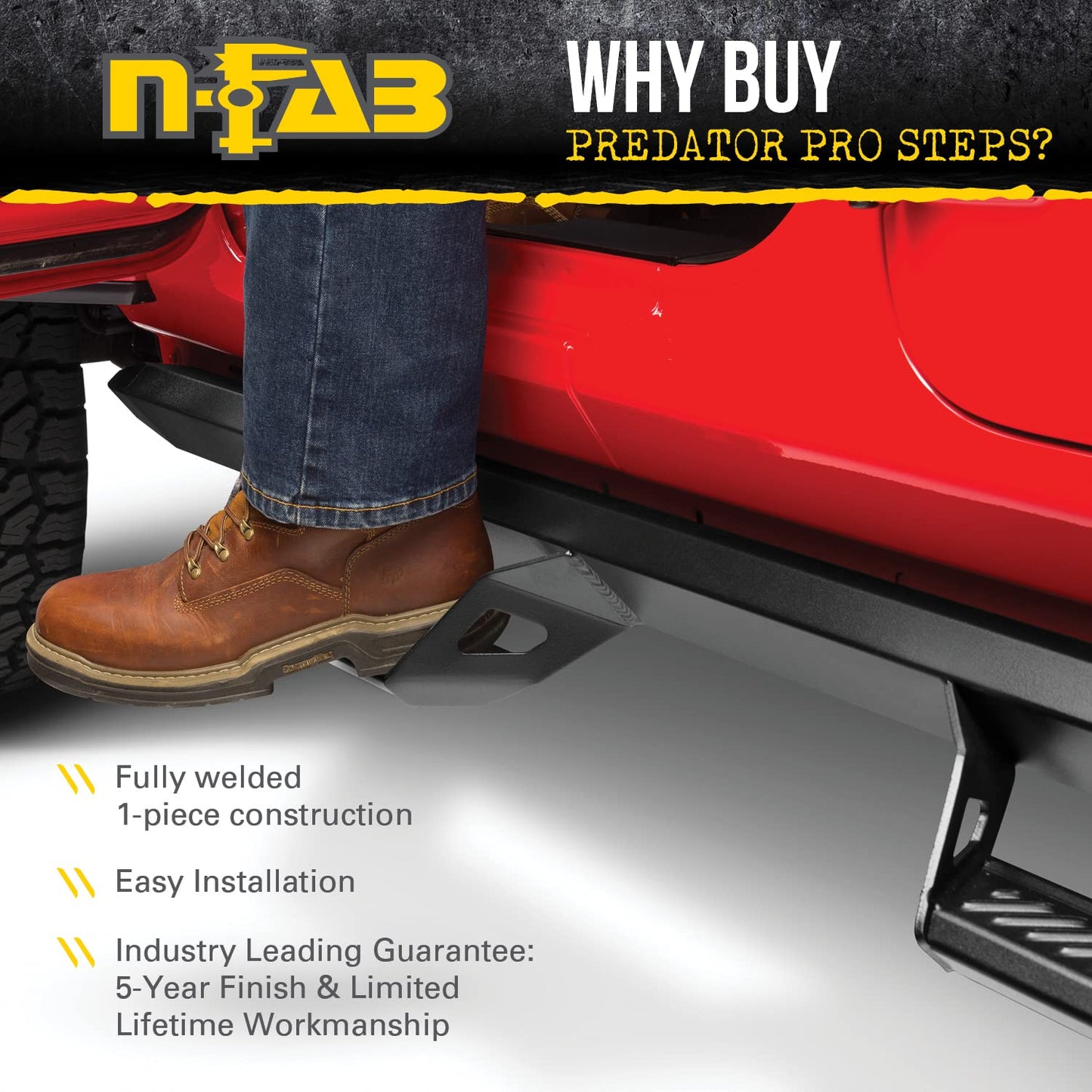 N-Fab Predator Pro Steps for Toyota 4Runner | Cab Length, Rust-Proof Aluminum, Textured Black | PRT1458R-TX | Fits 2014-2024 Toyota 4Runner (Does not fit 2010-2019 Limited and 2010-2013 SR5 Models)