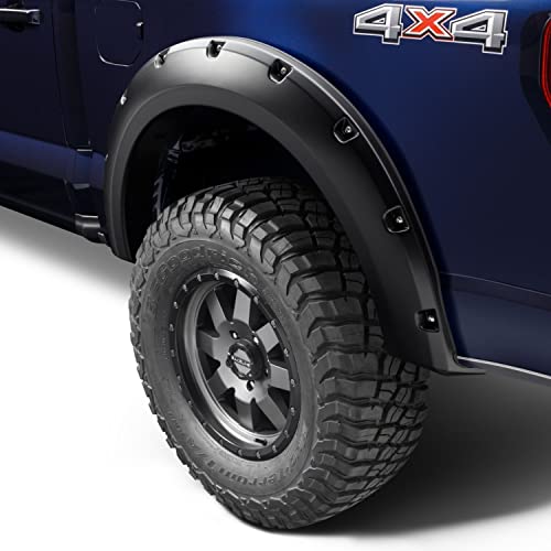 Bushwacker Pocket/Rivet Style Front & Rear Fender Flares | 4-Piece Set, Black, Smooth Finish | 20963-02 | Fits 2021-2024 Ford F-150 (Excludes Lightning)