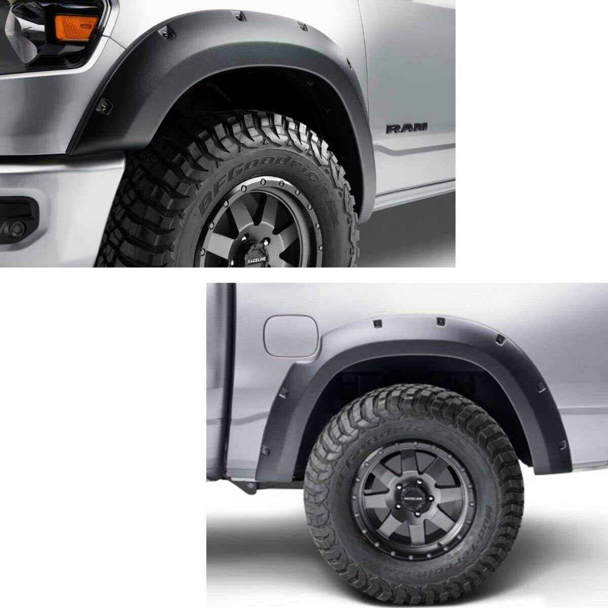 Bushwacker Forge Pocket/Rivet Style Front & Rear Fender Flares | 4-Piece Set, Black, Textured Finish | 58131-08 | Fits 2019 - 2024 Ram 1500 (Excludes Rebel & TRX Models)
