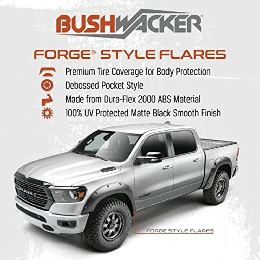 Bushwacker Forge Pocket/Rivet Style Front & Rear Fender Flares | 4-Piece Set, Black, Textured Finish | 58131-08 | Fits 2019 - 2024 Ram 1500 (Excludes Rebel & TRX Models)