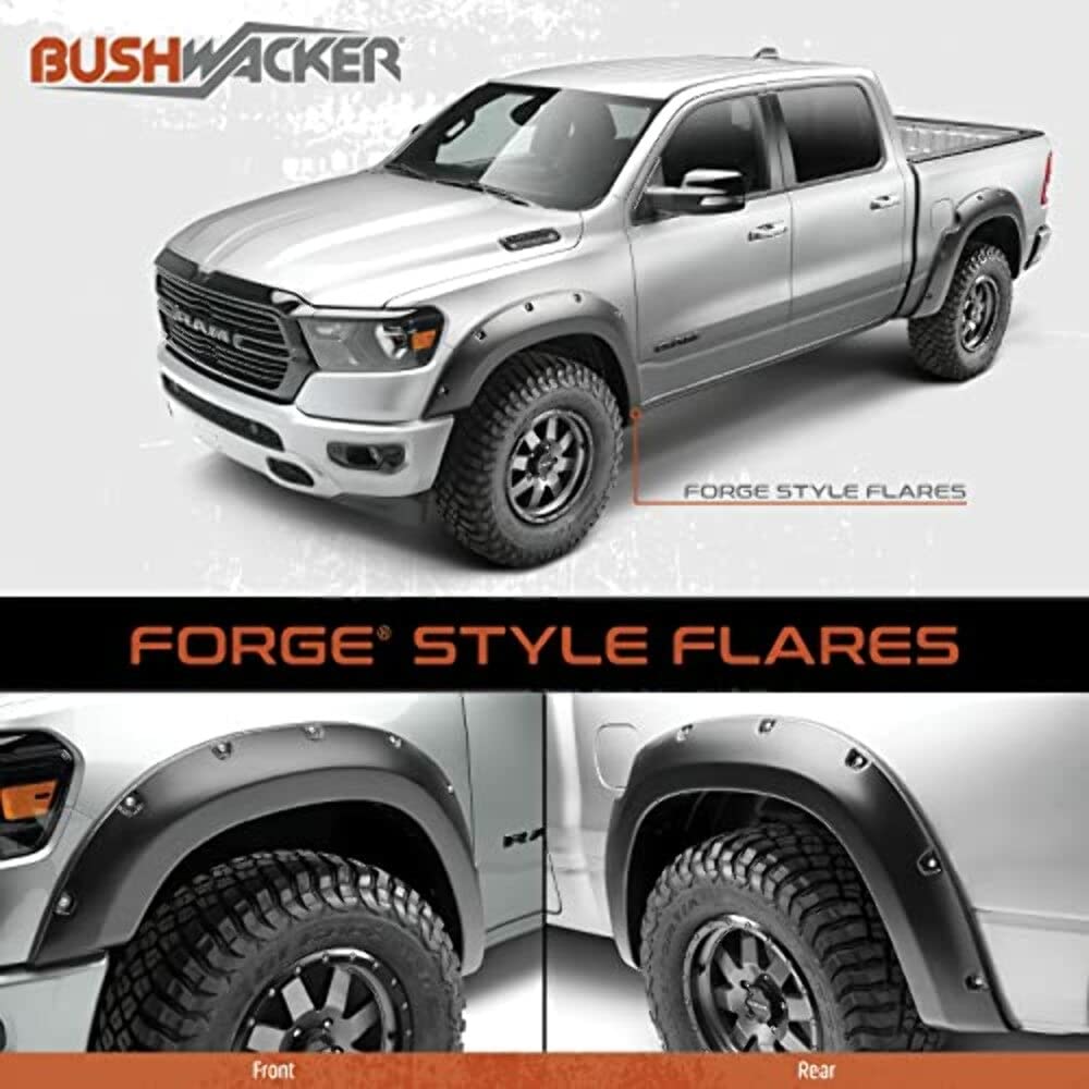 Bushwacker Forge Pocket/Rivet Style Front & Rear Fender Flares | 4-Piece Set, Black, Textured Finish | 58131-08 | Fits 2019 - 2024 Ram 1500 (Excludes Rebel & TRX Models)
