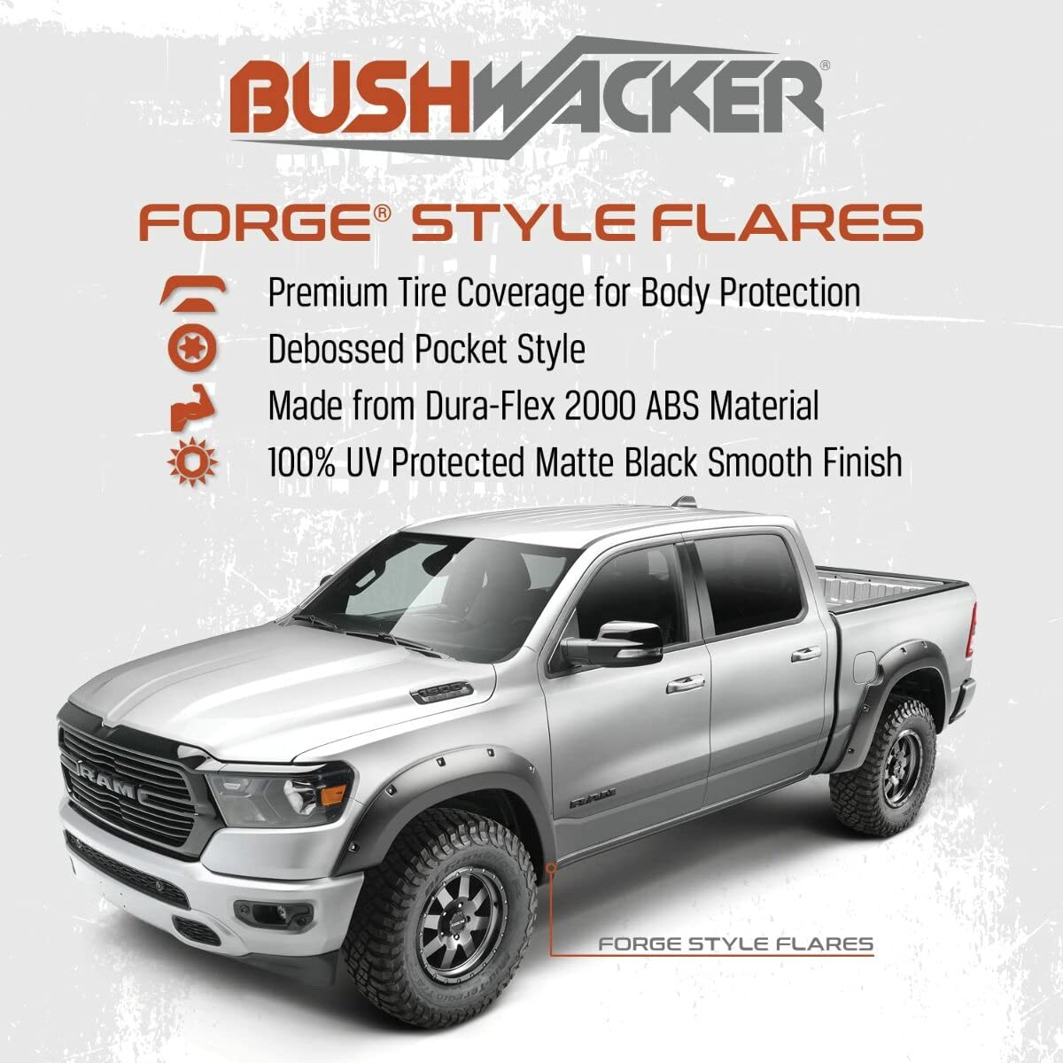 Bushwacker Forge Pocket/Rivet Style Front & Rear Fender Flares | 4-Piece Set, Black, Textured Finish | 58131-08 | Fits 2019 - 2024 Ram 1500 (Excludes Rebel & TRX Models)