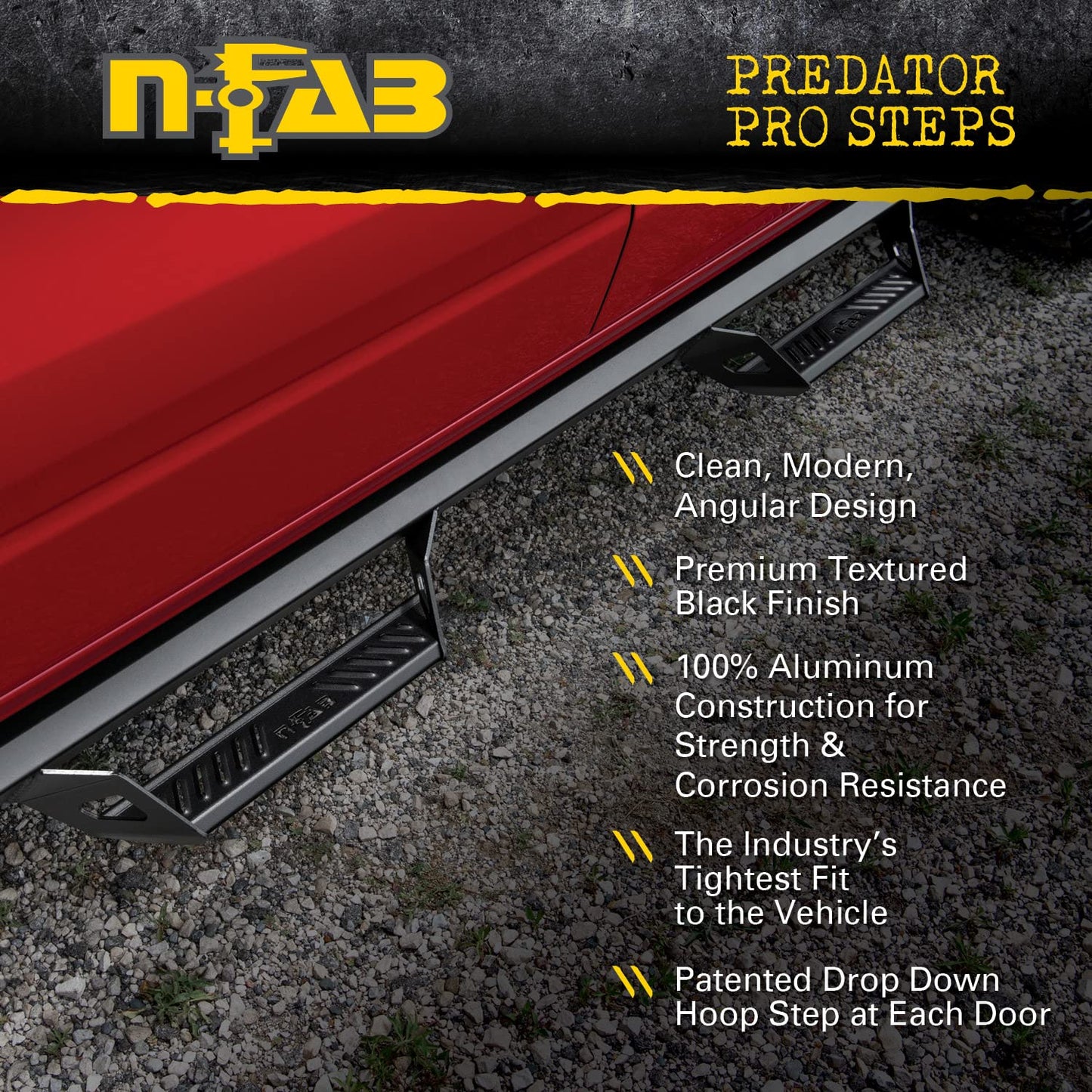 N-Fab Predator Pro Steps for Toyota 4Runner | Cab Length, Rust-Proof Aluminum, Textured Black | PRT1458R-TX | Fits 2014-2024 Toyota 4Runner (Does not fit 2010-2019 Limited and 2010-2013 SR5 Models)