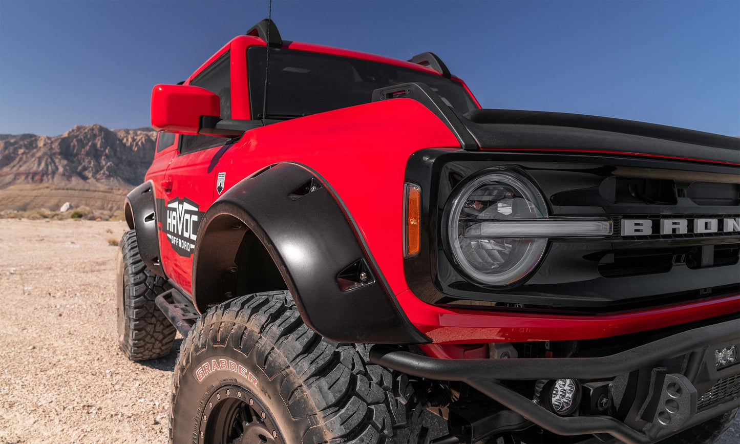 Bushwacker Pocket/Rivet Style Front & Rear Fender Flares | 4-Piece Set, Black, Smooth Finish | 20965-02 | Fits 2021-2024 Ford Bronco 2-Door